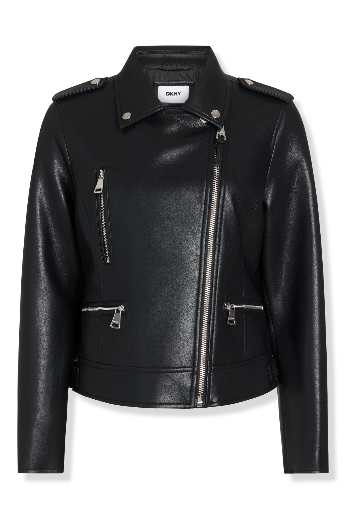 Black DKNY FAUX LEATHER MOTO JACKET