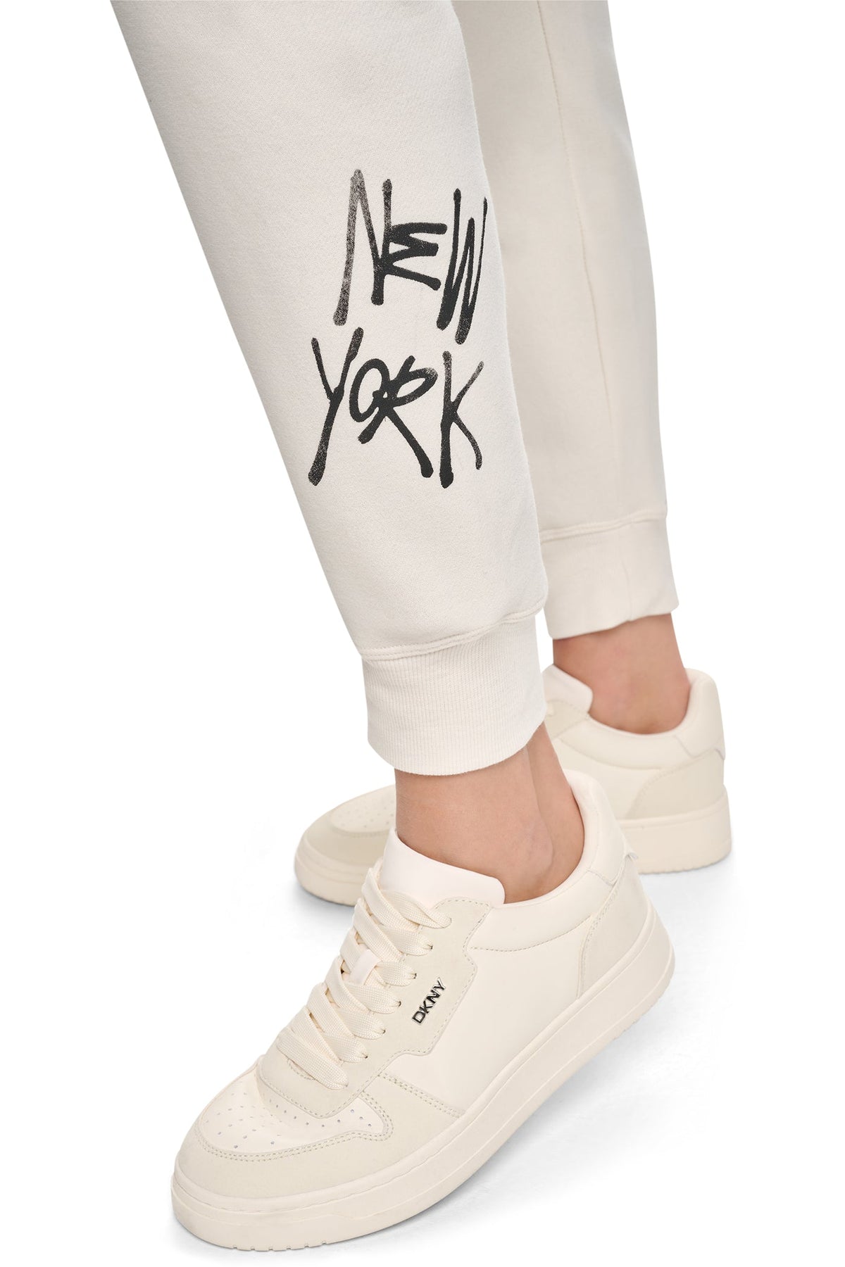 Black DKNY MID-RISE GRAFFITI RHINESTONE LOGO JOGGER
