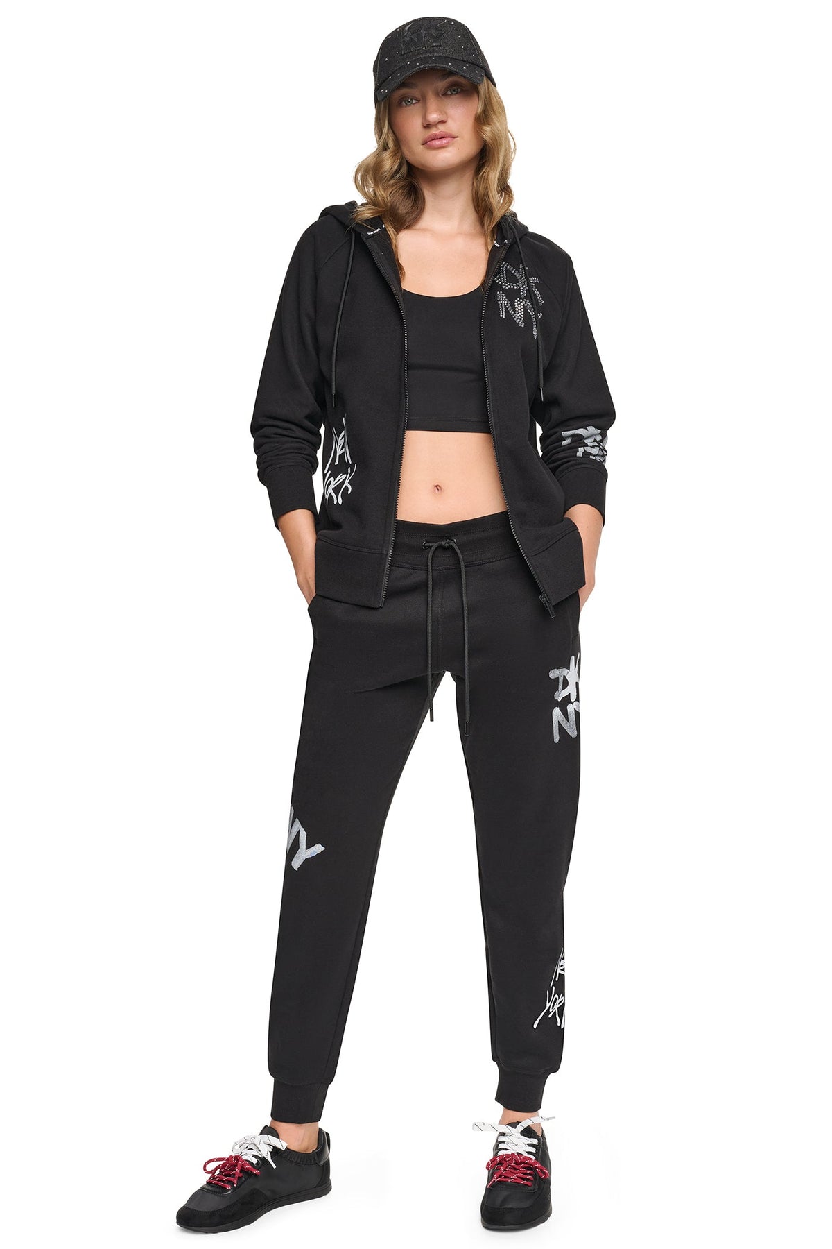 Black DKNY GRAFFITI RHINESTONE FULL-ZIP HOODIE