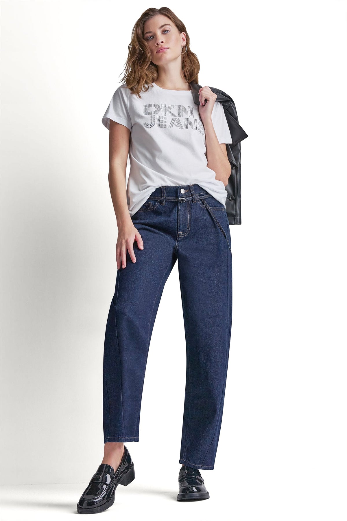 Black DKNY DKNY JEANS STACKED RHINESTONE DOME TEE