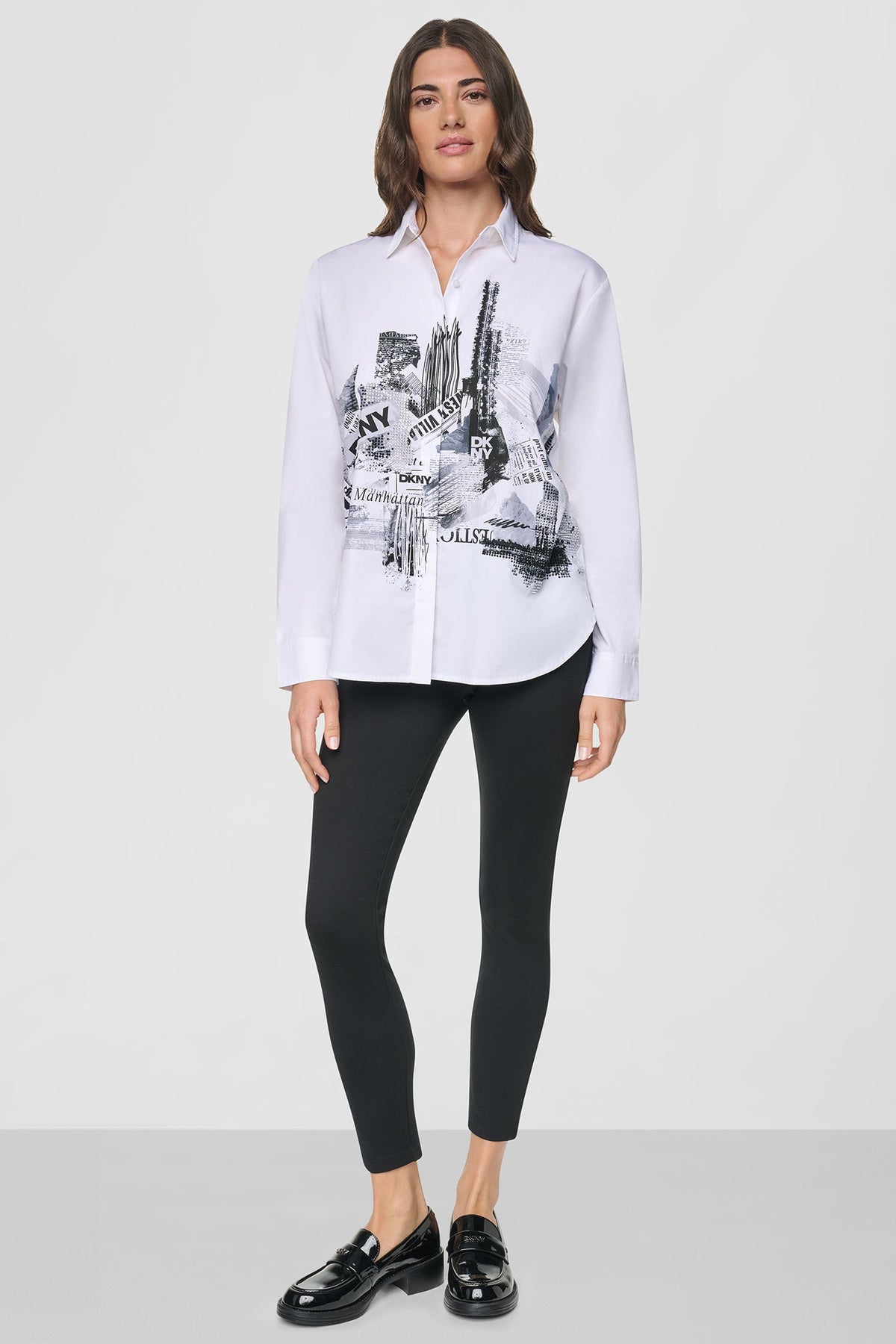 White DKNY RHINESTONE CITY SHIRT