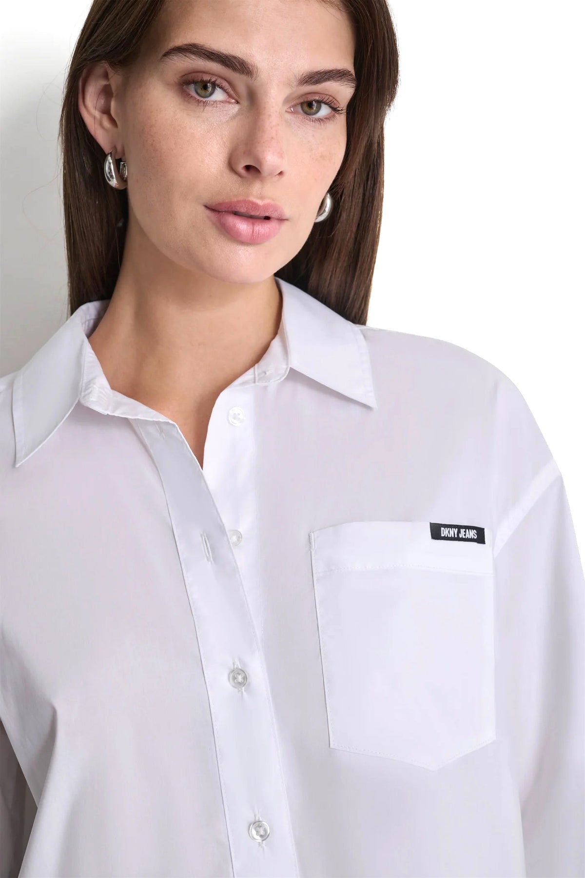 White DKNY POPLIN BUTTON DOWN