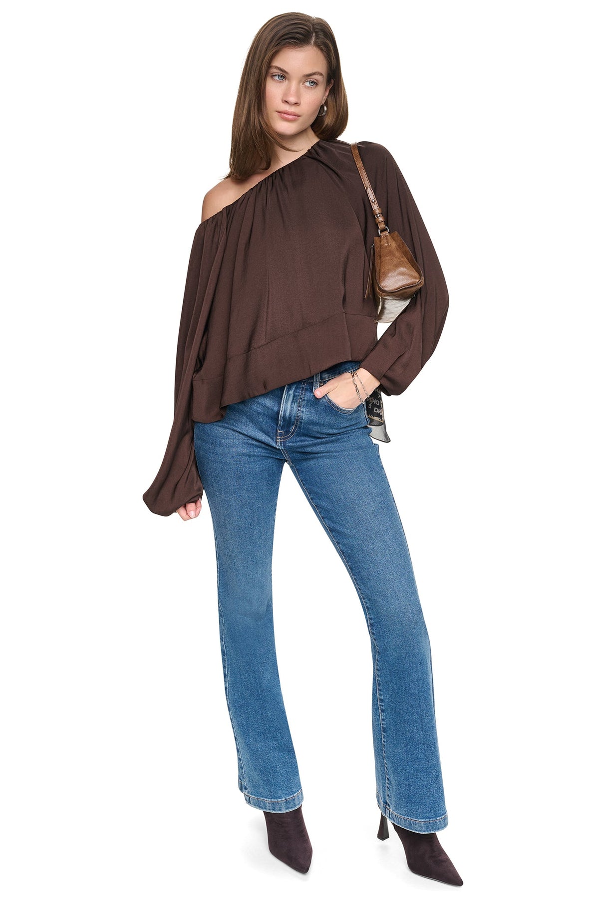 Espresso DKNY RAGLAN SLEEVE SHIRRED TOP