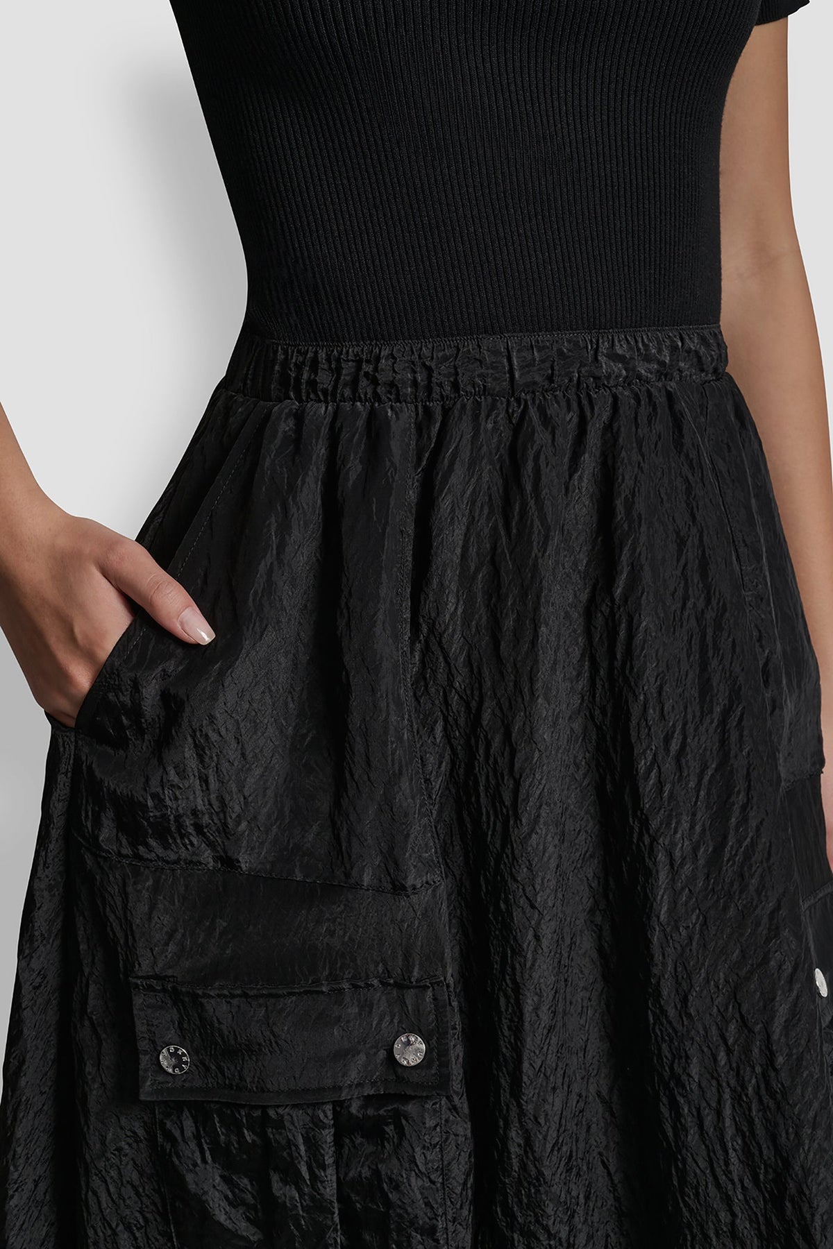 Black DKNY MIXED MEDIA CARGO MIDI BUBBLE DRESS