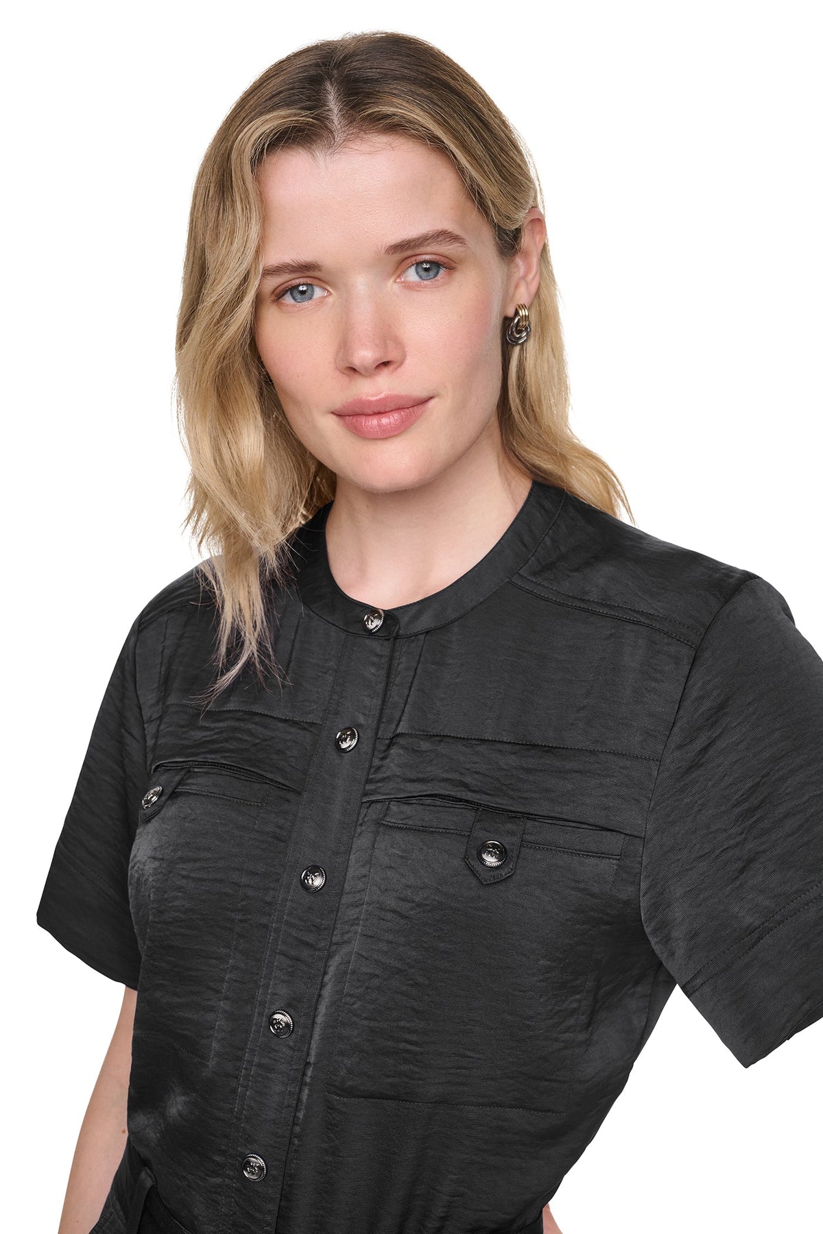 Black DKNY BUTTON FRONT UTILITY JUMPSUIT