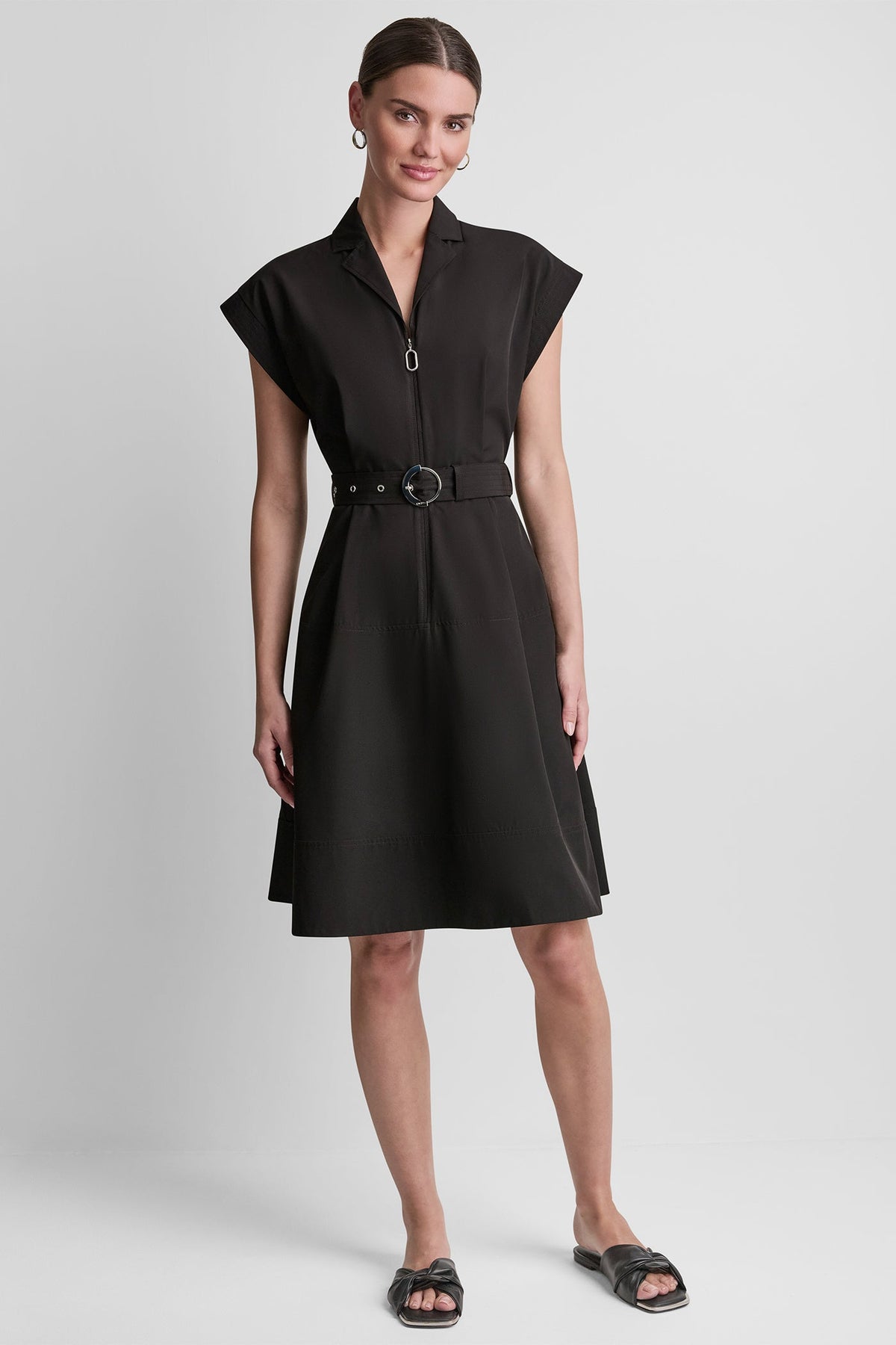 Indigo DKNY CAP SLEEVE ZIP-FRONT SHIRT DRESS