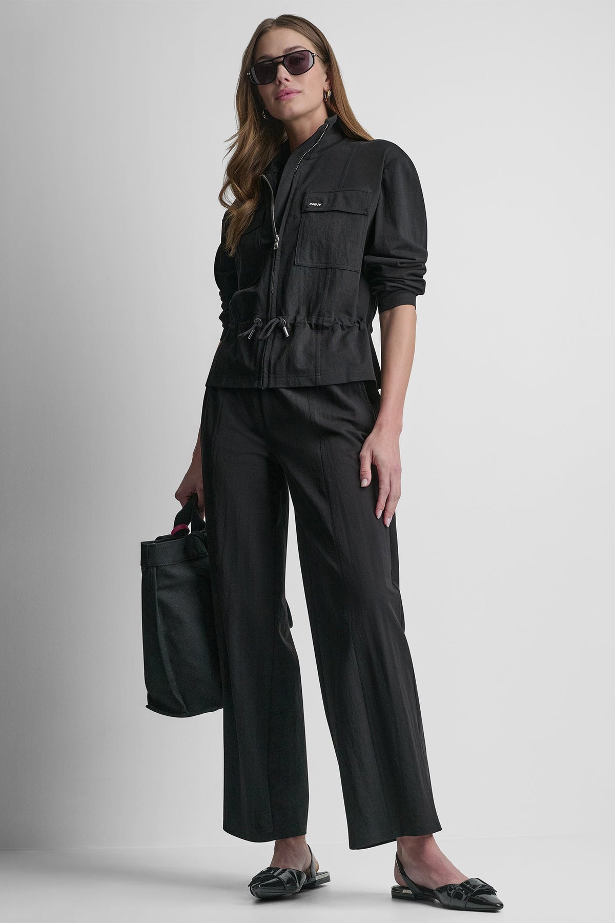 Black DKNY MID-RISE PULL-ON PANT