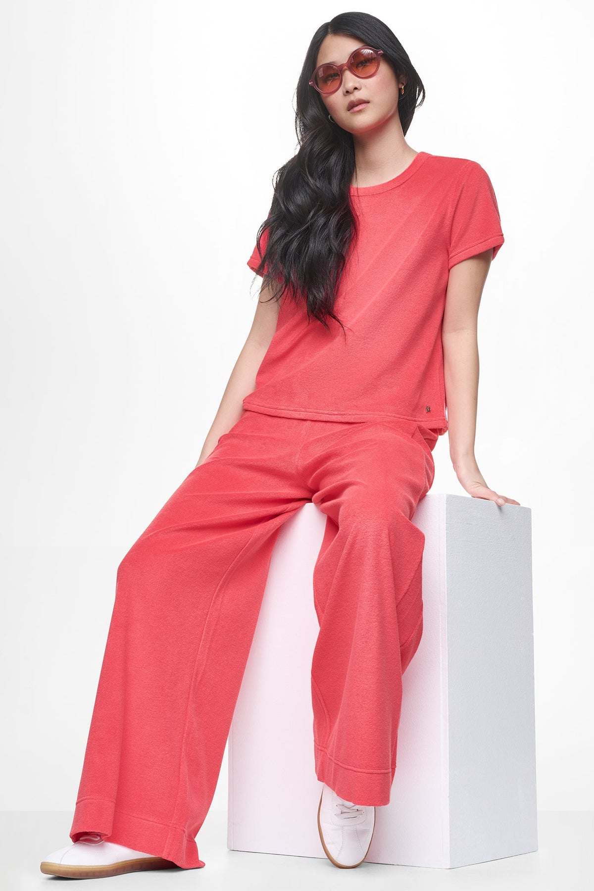 Pebble DKNY TOWELLING TERRY HIGH-RISE WIDE LEG PANT