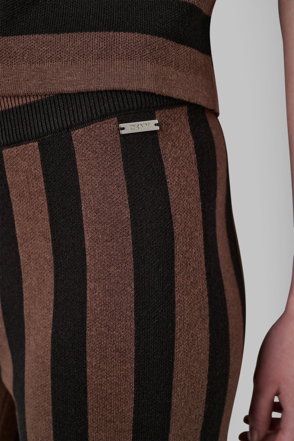 Chestnut/Black DKNY HIGH-RISE STRIPED PULL-ON FLARE PANT