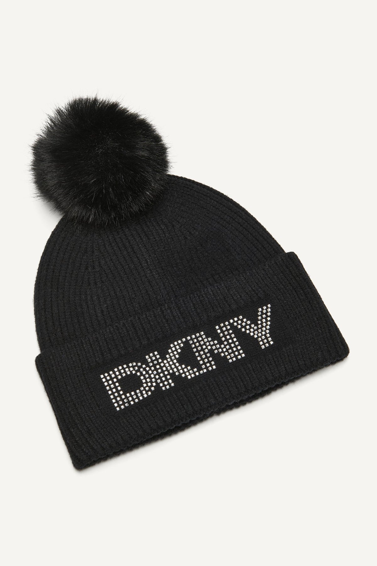 Black DKNY DISCO DKNY FAUX FUR POM HAT
