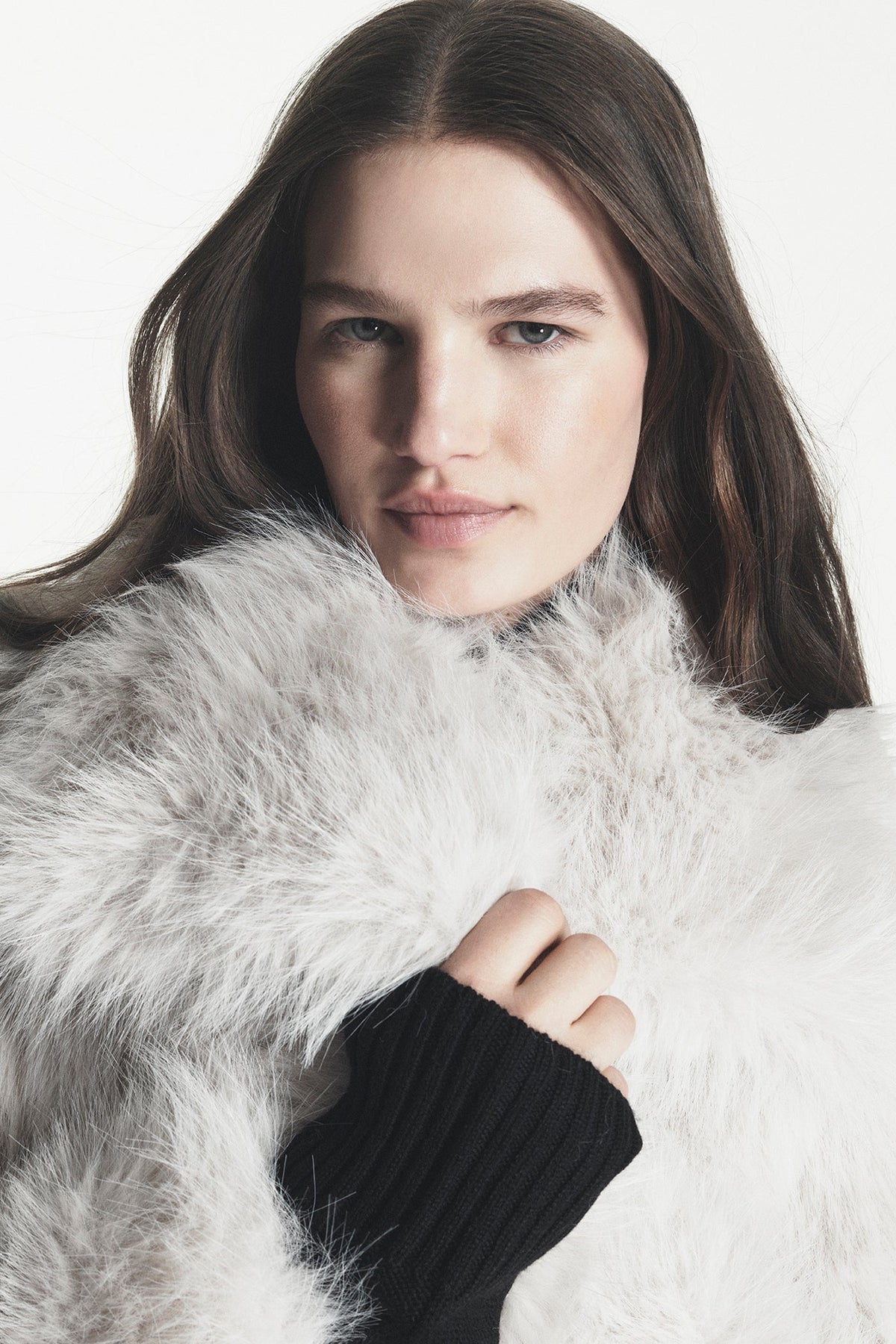 Cream DKNY SHORT FAUX FUR JACKET