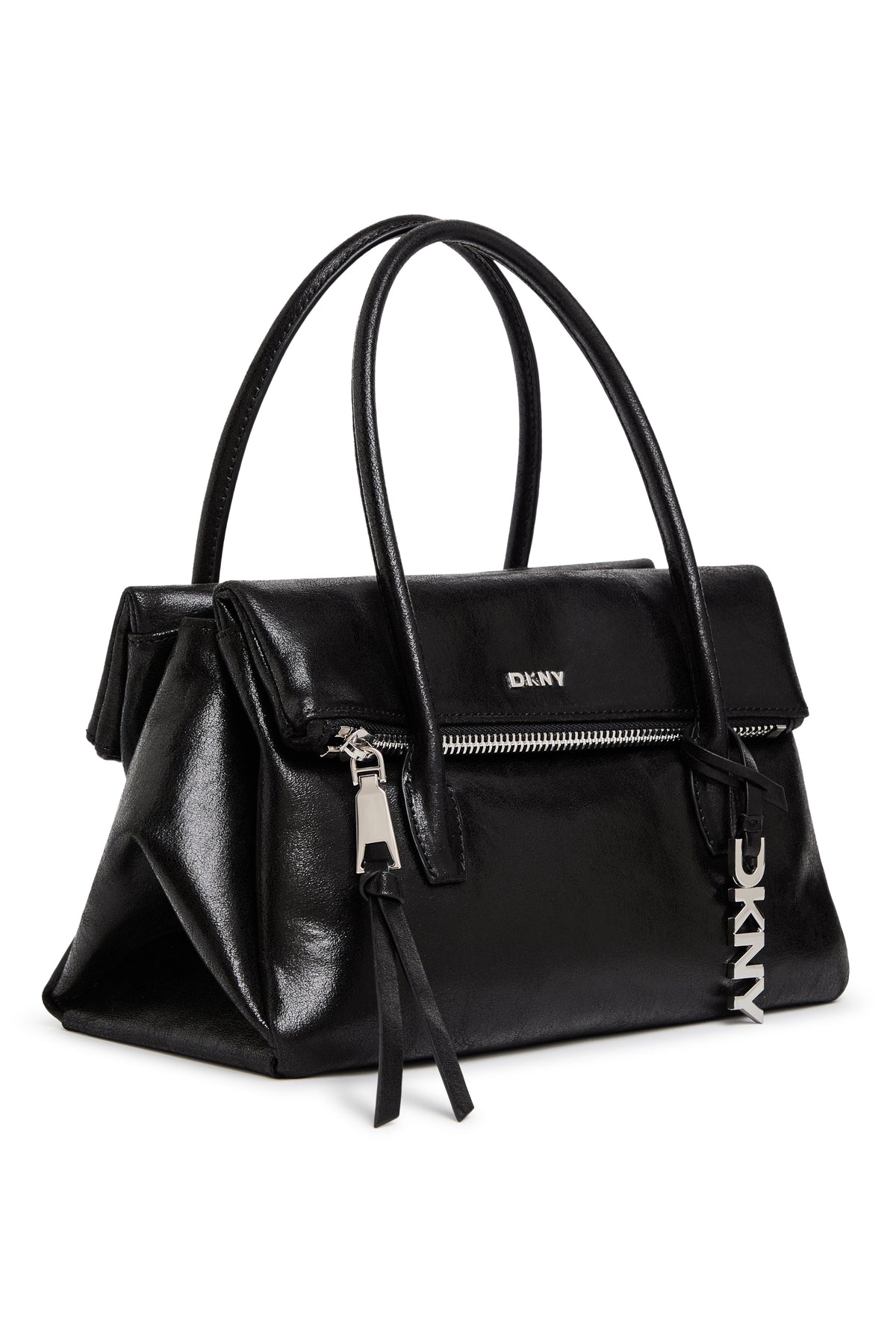 Black/Silver DKNY RIVINGTON MEDIUM LOGO SATCHEL