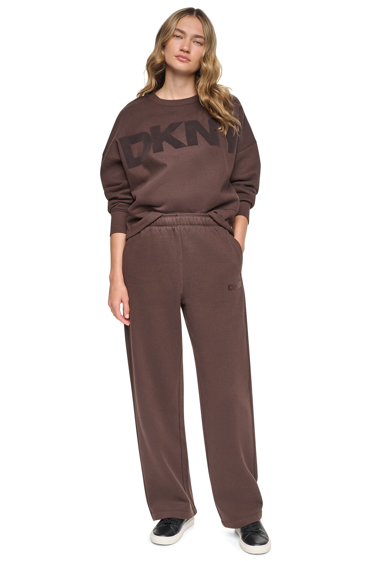 Pearl Grey Heather/Peacoat DKNY HIGH RISE FLOCKED LOGO RELAXED PANT
