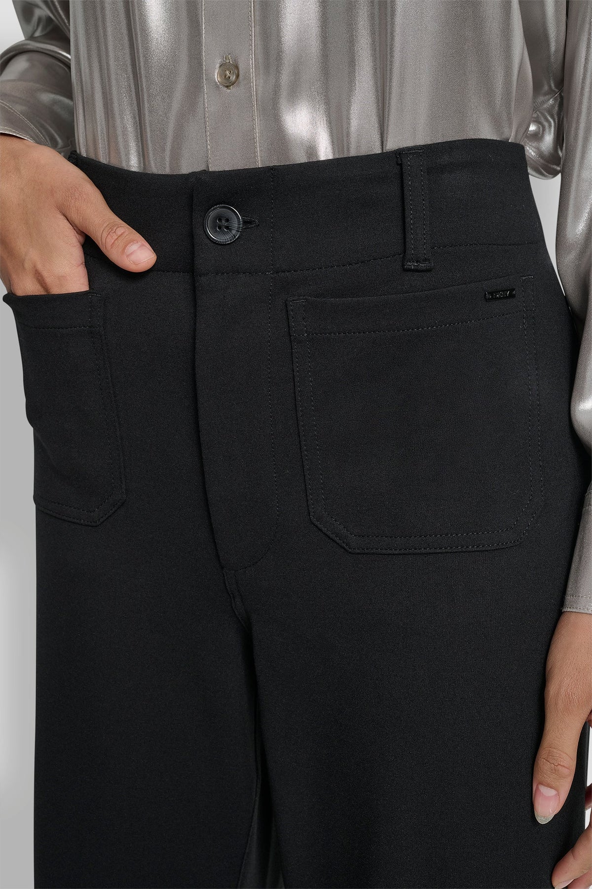 Black DKNY CROPPED HIGH-RISE WIDE-LEG PANT