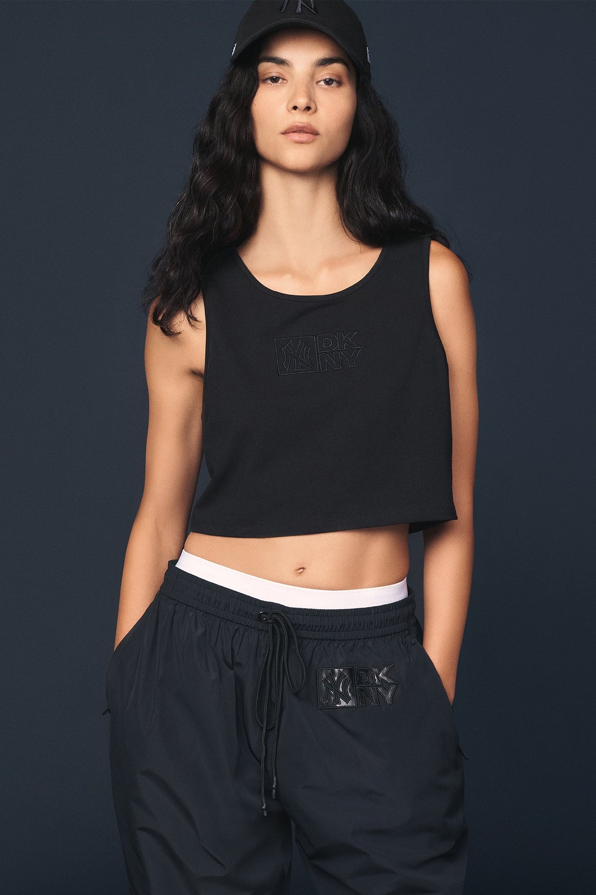Black DKNY DKNY X YANKEES EMBROIDERED TRACK PANT