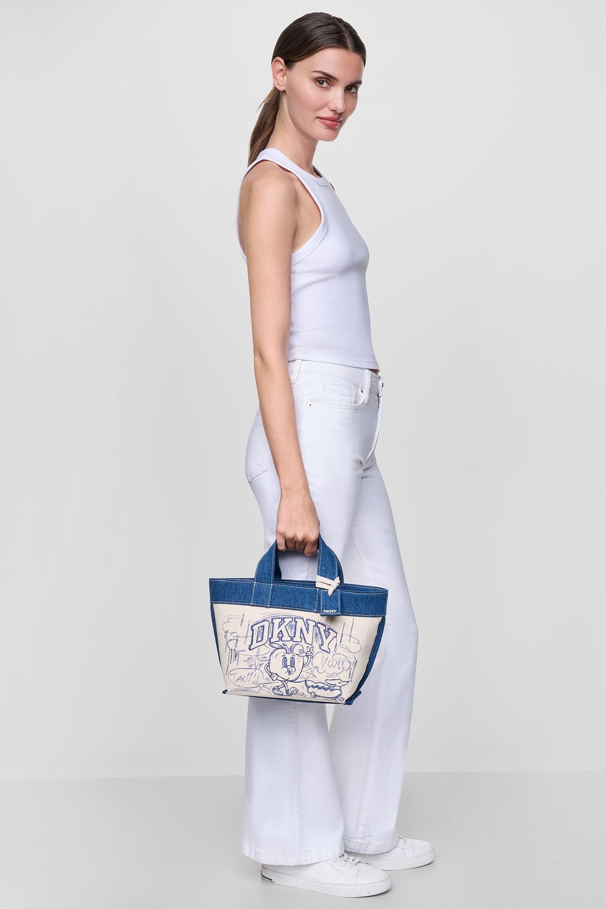 Natural DKNY BRADY CANVAS SMALL GRAFFITI LOGO CROSSBODY BAG