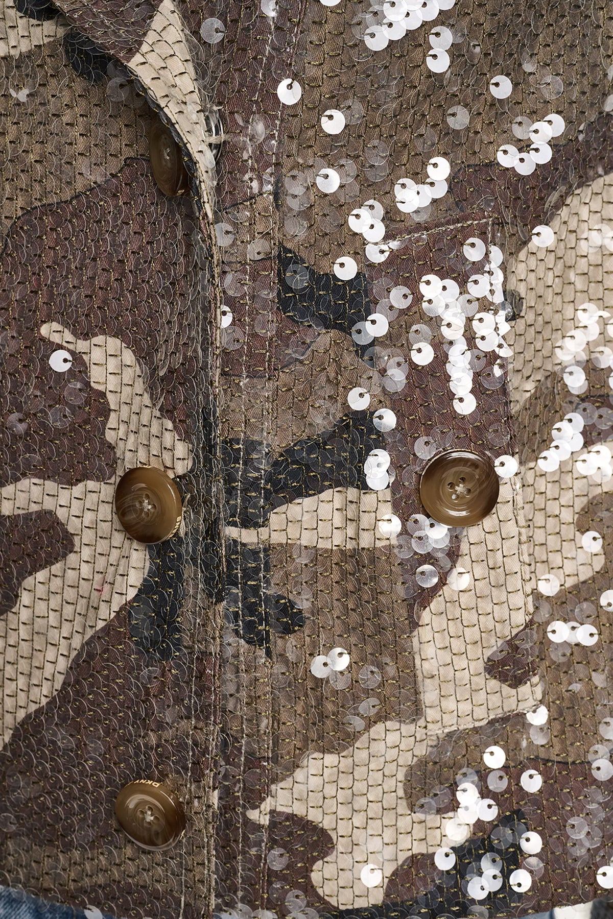 Covert Camo Taupe DKNY SEQUIN DOUBLE BREASTED TRENCH COAT
