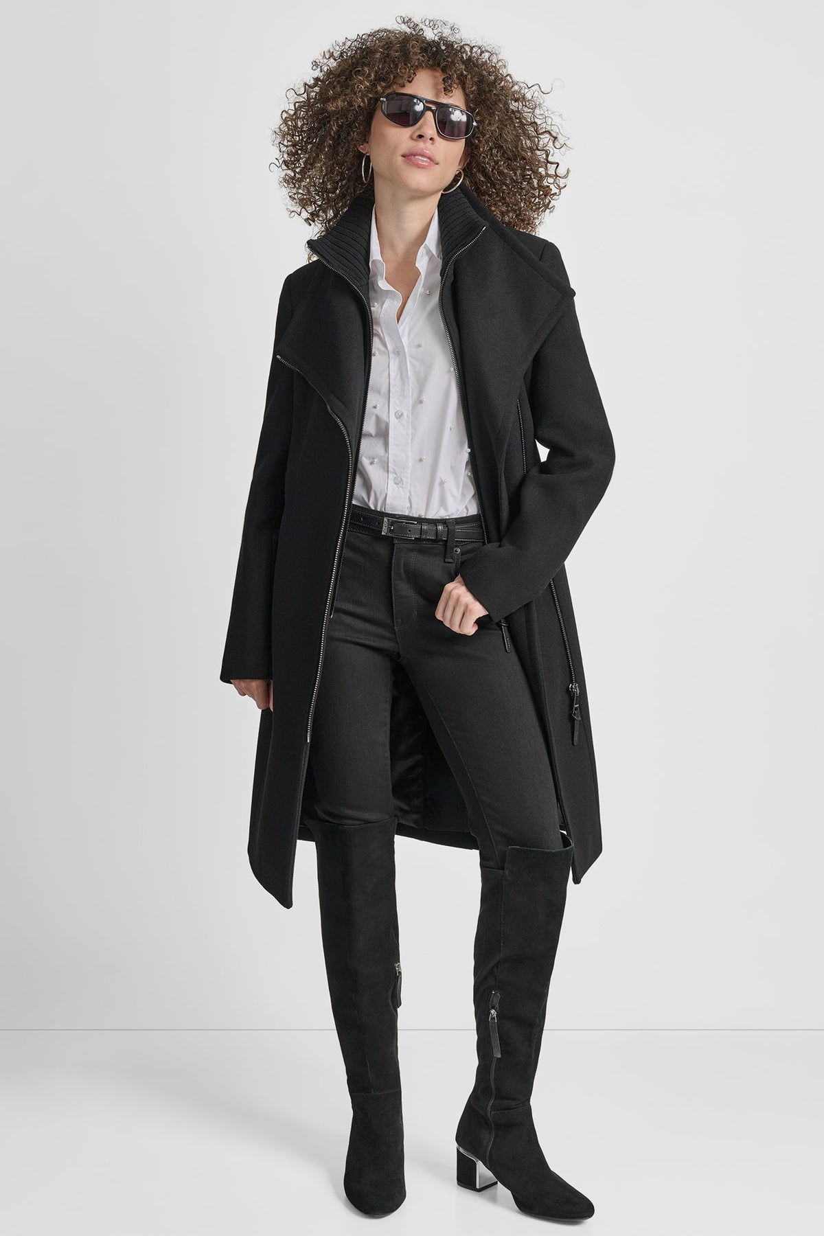 Black DKNY WOOL WRAP JACKET WITH INSERT
