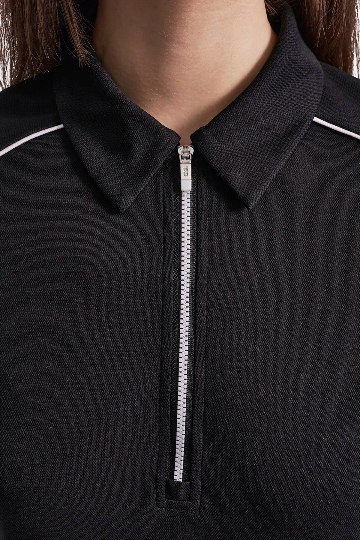 White/Black DKNY HALF-ZIP POLO DRESS WITH CONTRAST PIPING
