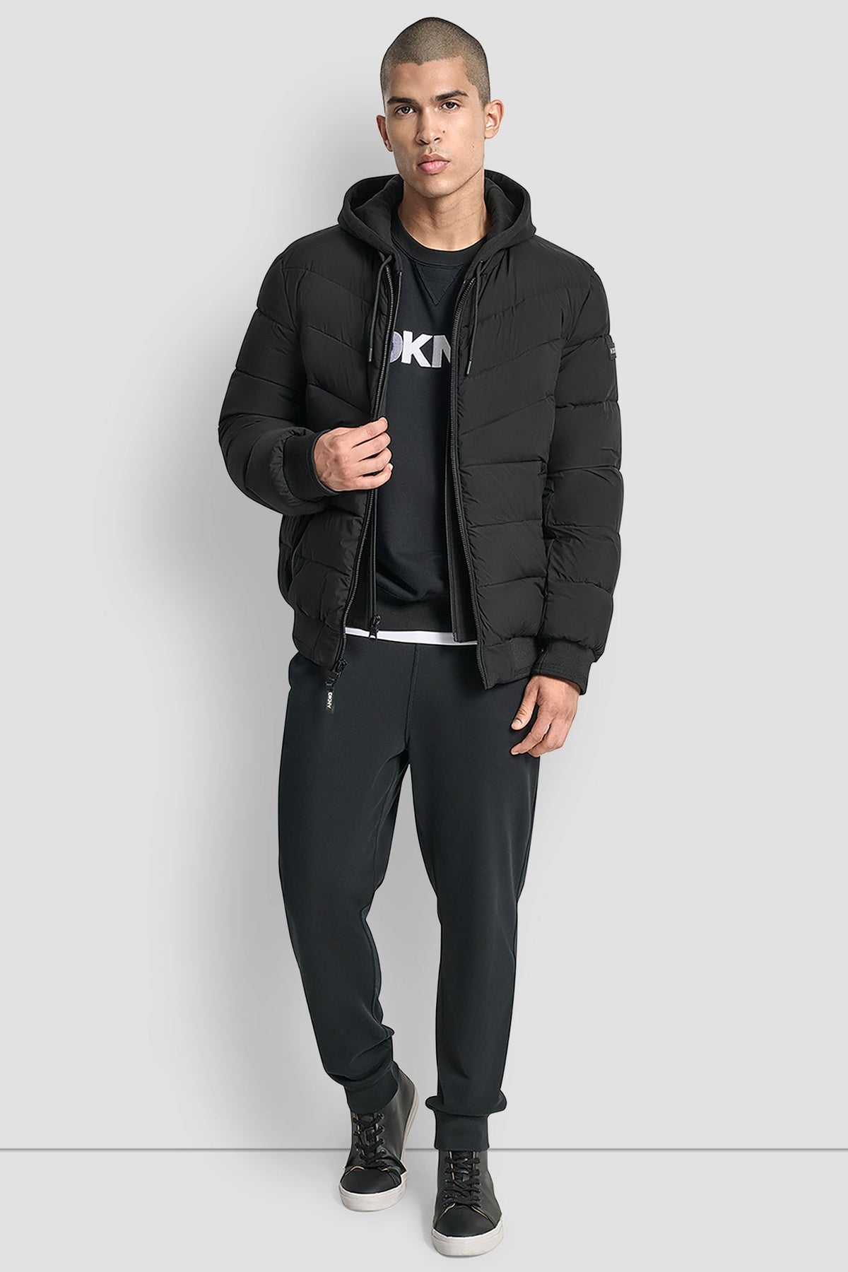 NAVY DKNY STRETCH BOMBER JACKET
