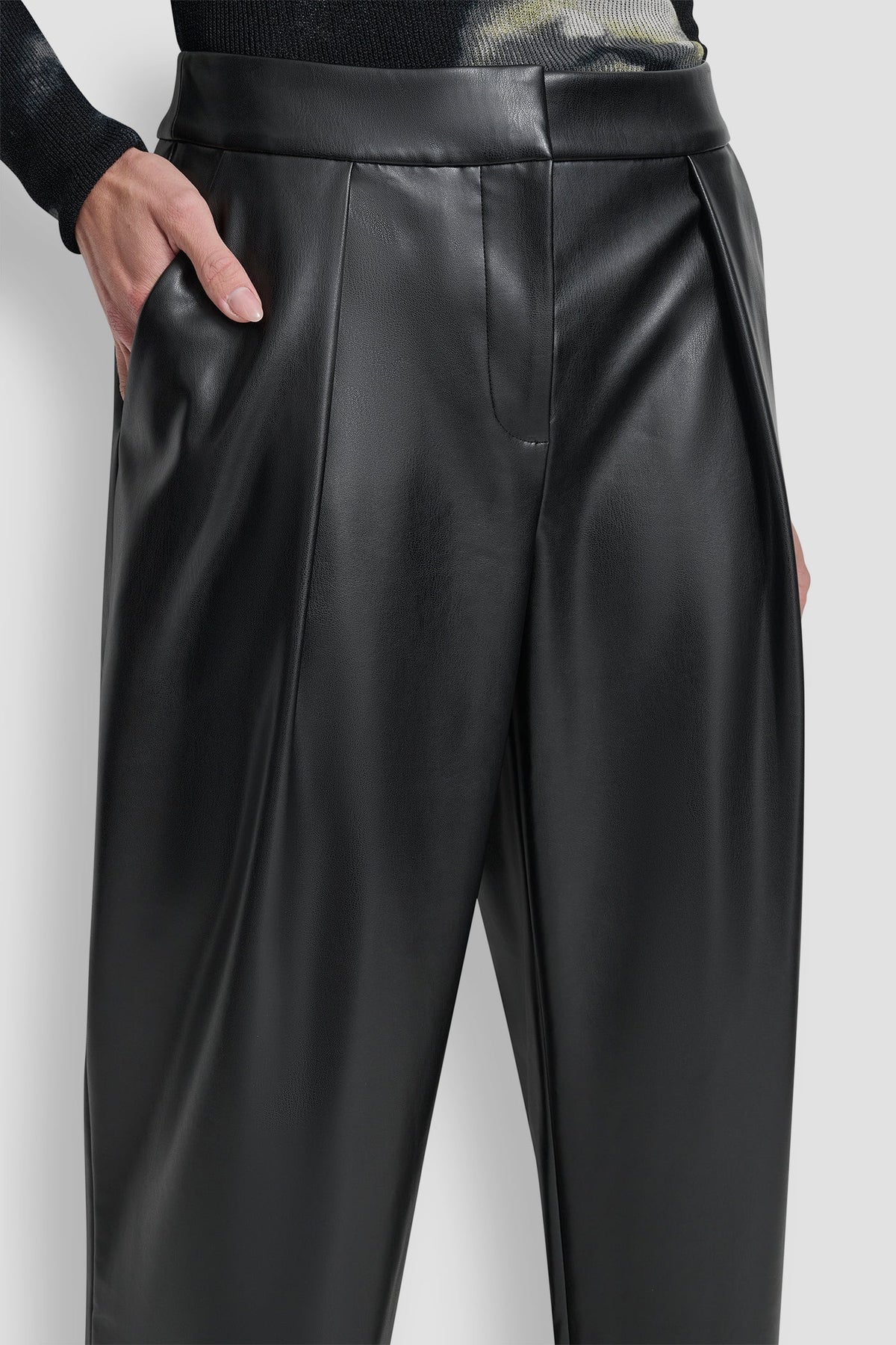 Black DKNY WIDE LEG PLEAT FRONT PANT