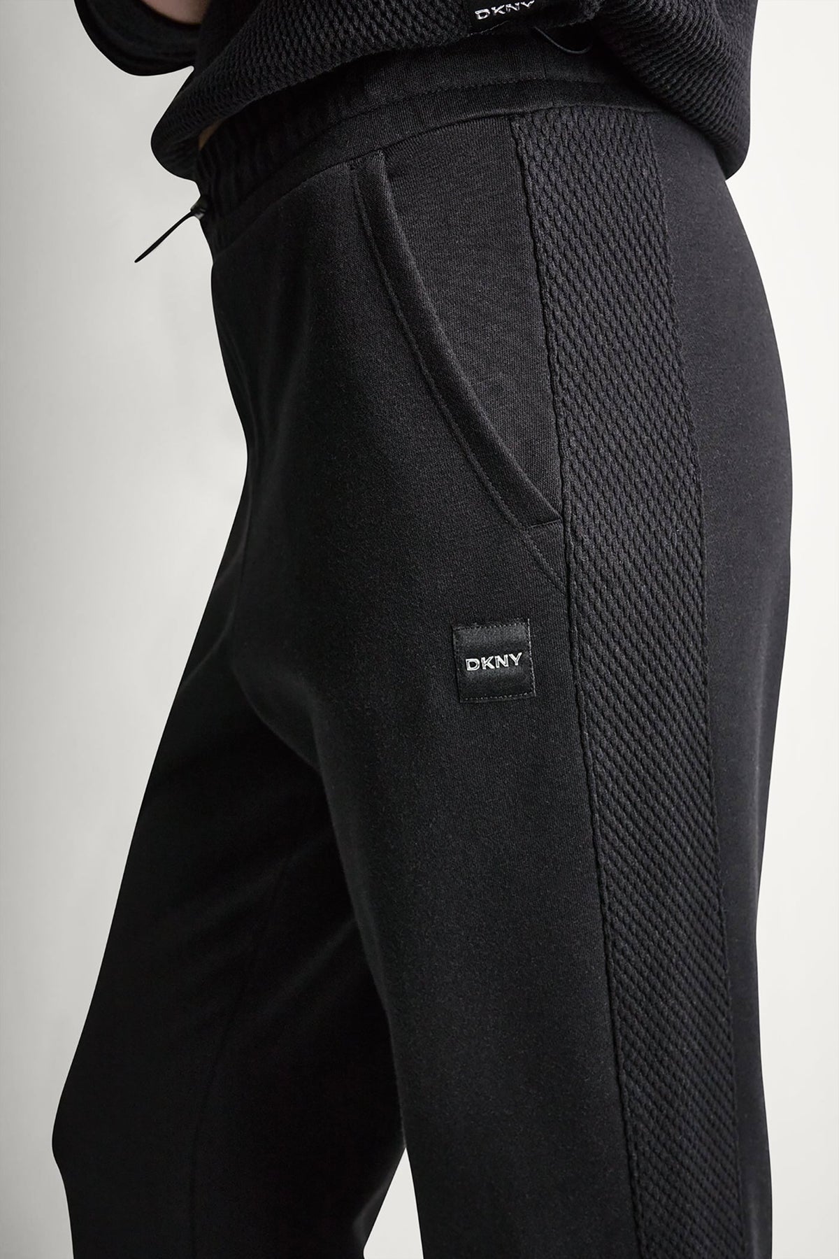Black DKNY JACQUARD MIX HIGH-RISE ANKLE PANT