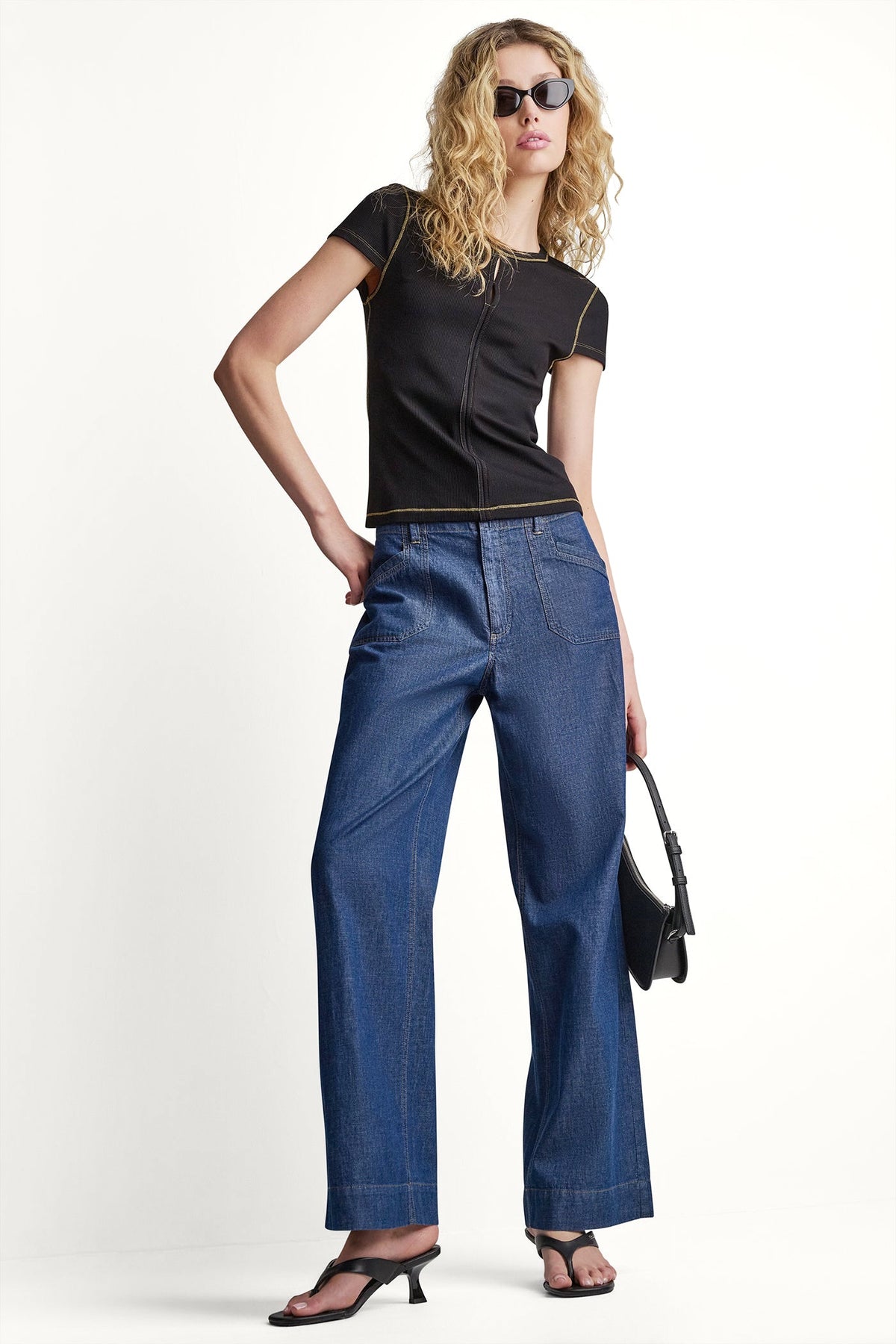 Coconut DKNY CONTRAST STITCH KNIT TOP