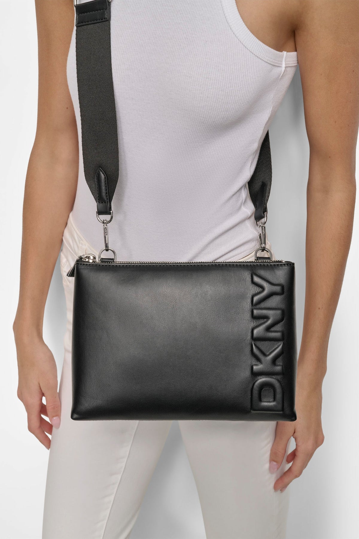 Black/Silver DKNY TINSLEY LOGO CROSSBODY