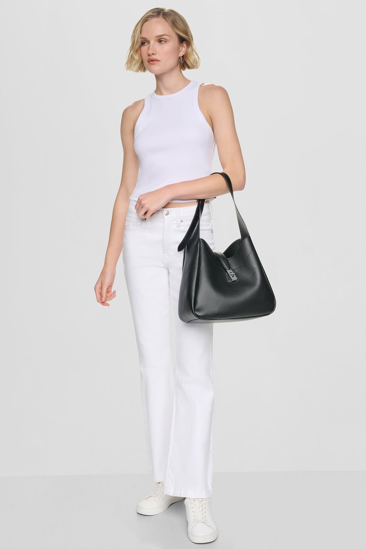 Black/Silver DKNY DARIA LARGE HOBO BAG