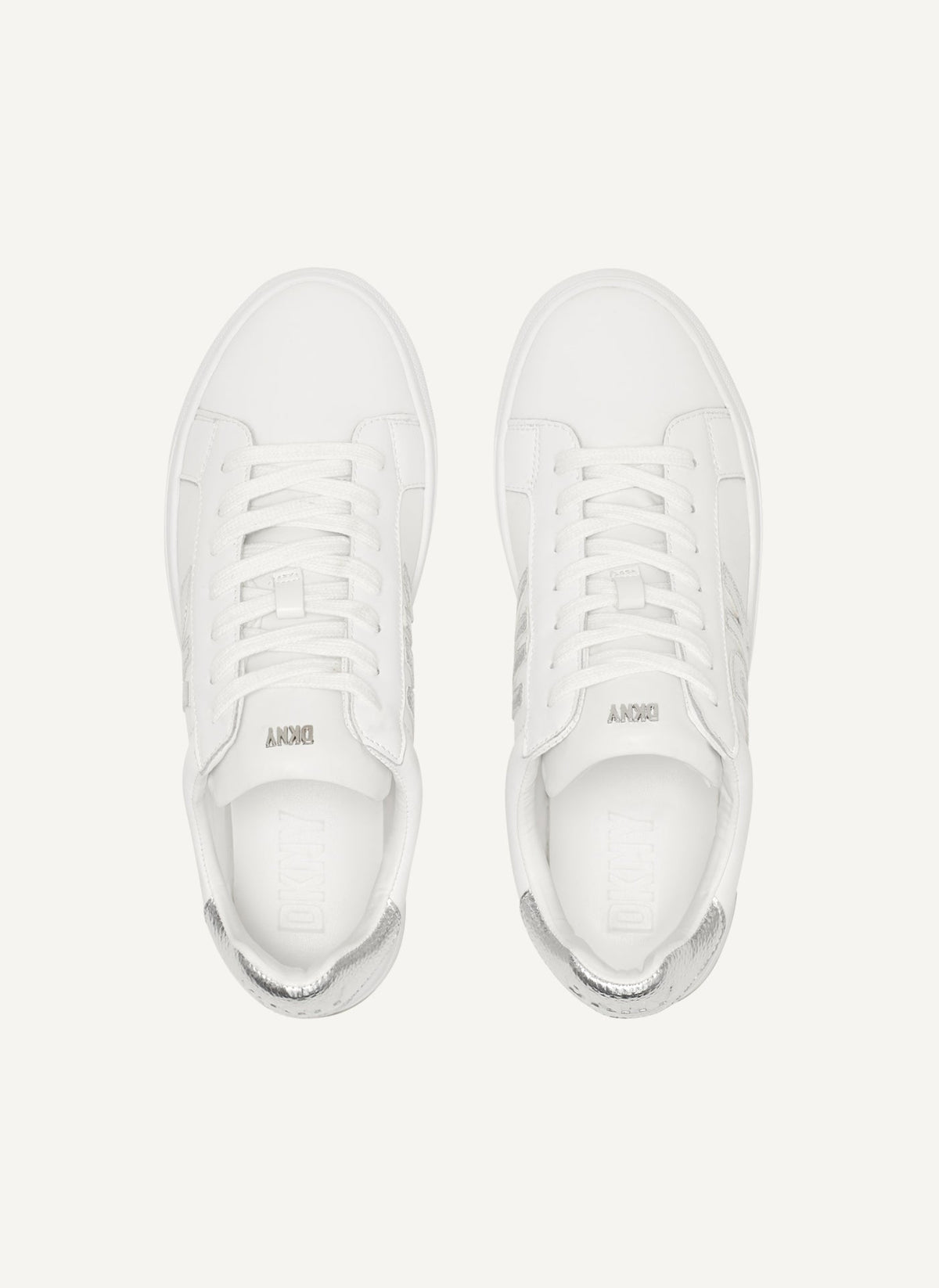 WHITE/SILVER DKNY ABENI LOGO LOW-TOP SNEAKER