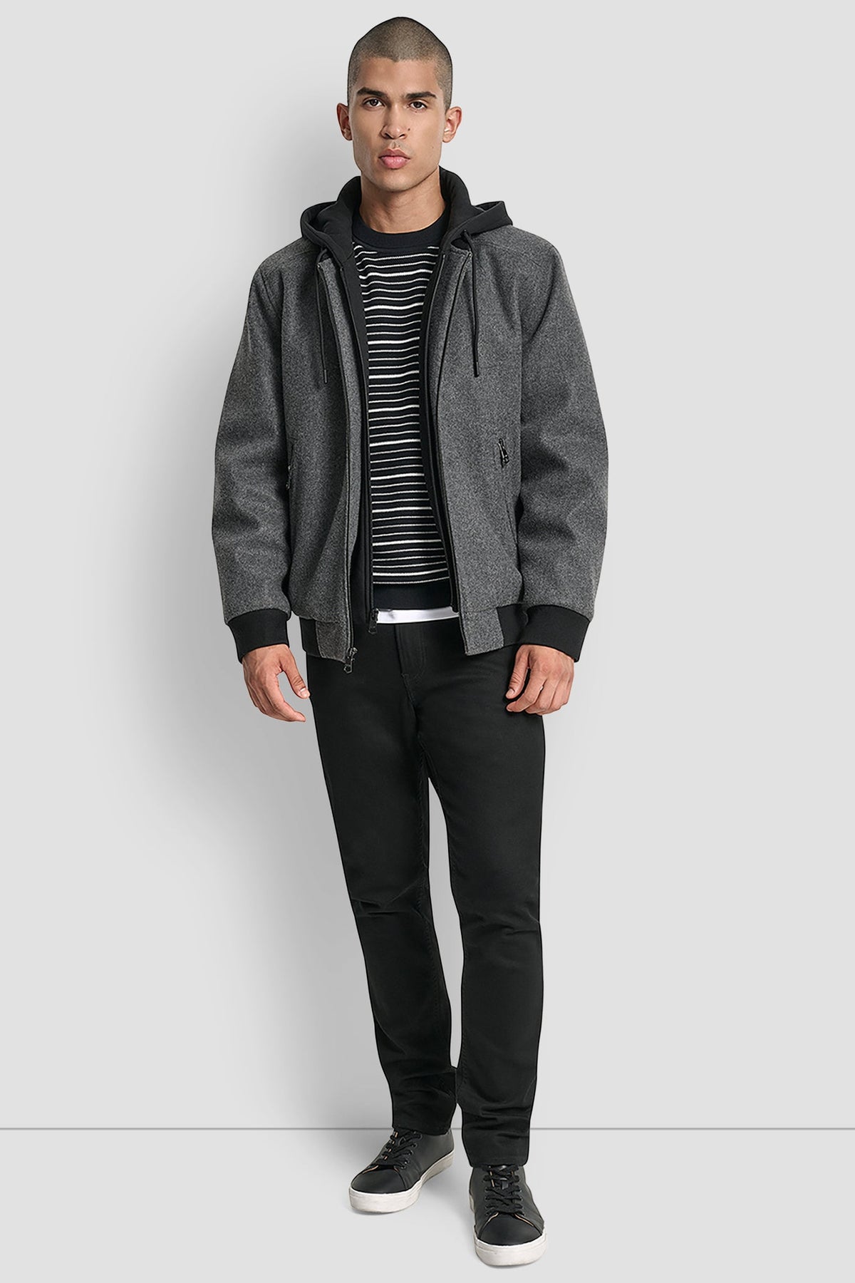 Grey DKNY FAUX WOOL BOMBER WITH HOODED BIB