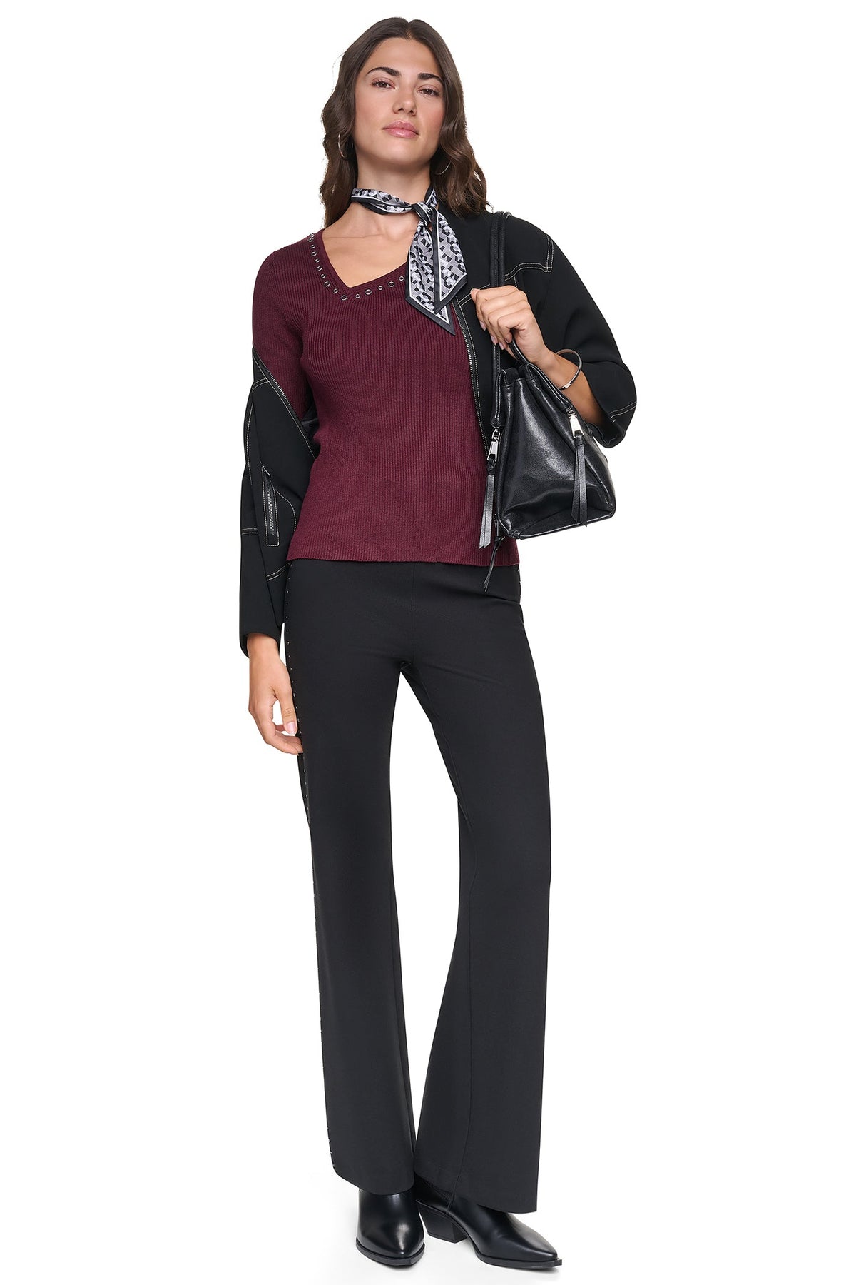Putty DKNY ASYMMETRIC NECK STUDDED SWEATER