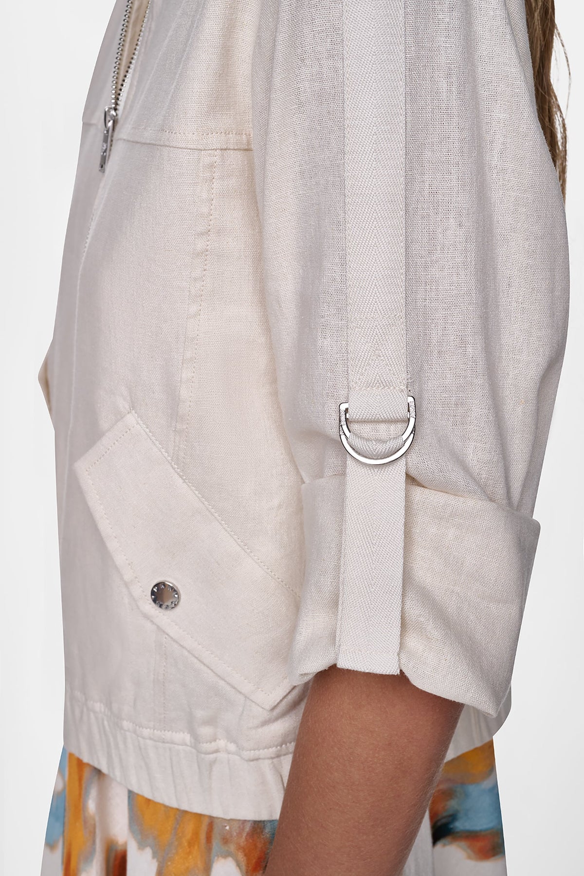 Coconut DKNY LINEN-BLEND ROLL-TAB SLEEVE BOMBER JACKET