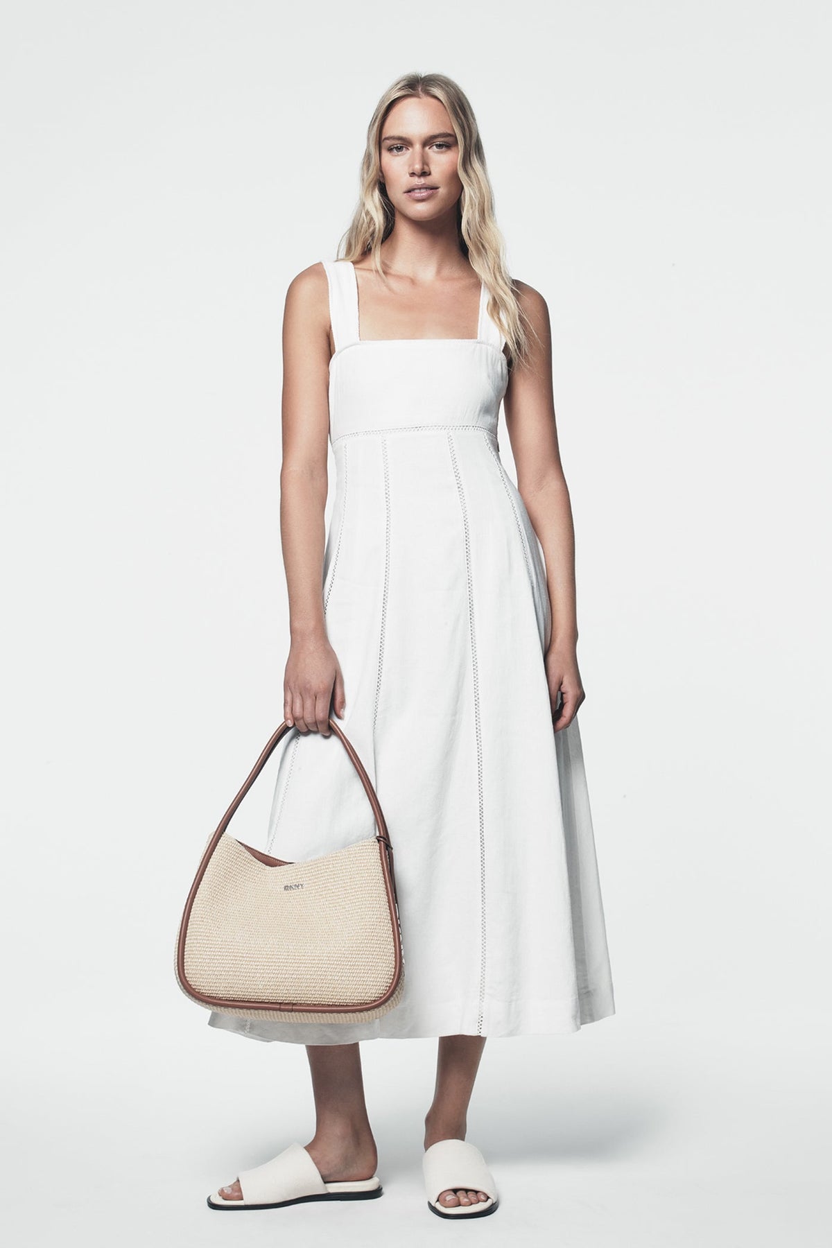 Ivory DKNY SEAMED TANK DRESS WITH TIE BACK