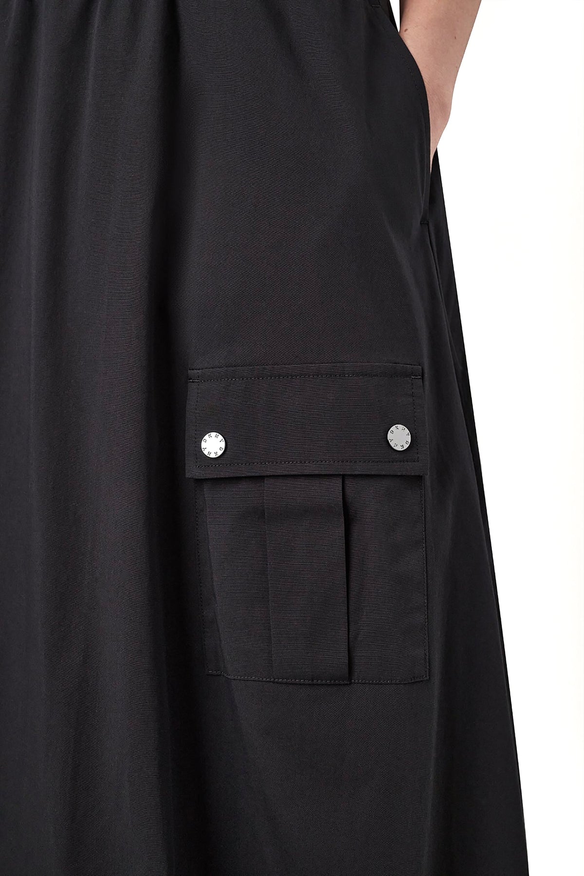 Black DKNY CARGO POCKET BUBBLE MIDI SKIRT