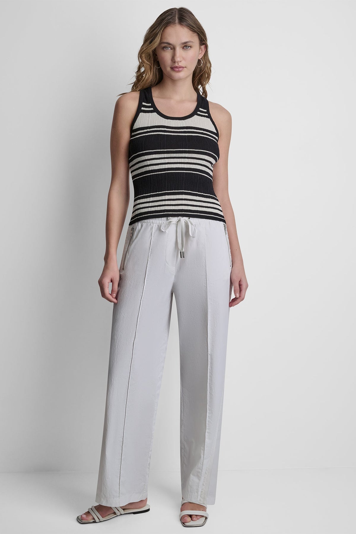 Black/Coconut DKNY STRIPED KNIT TANK