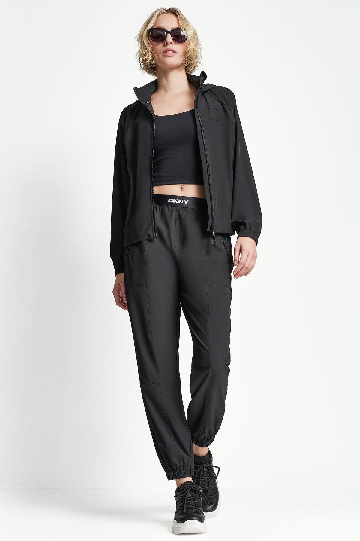 Black DKNY LOGO HOODED SHORT JACKET