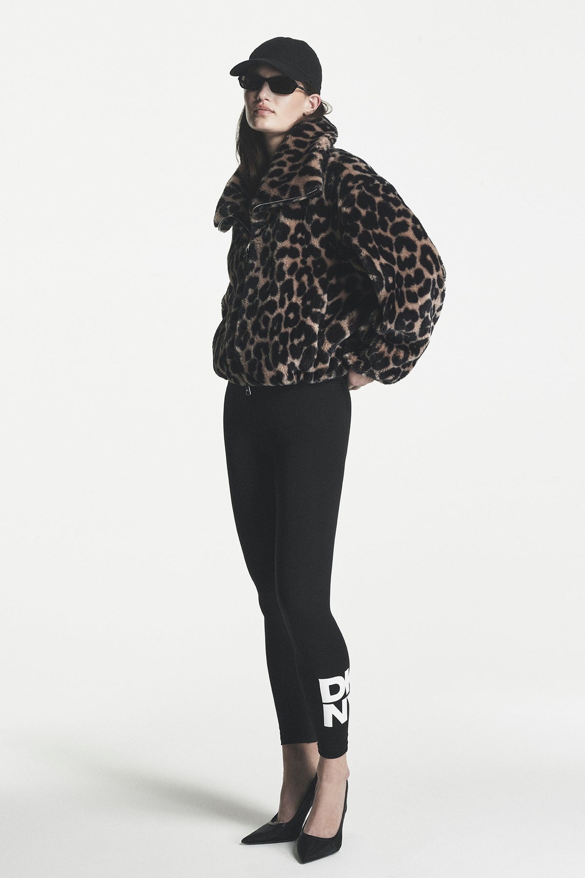 Leopard DKNY FAUX FUR BUBBLE HEM JACKET