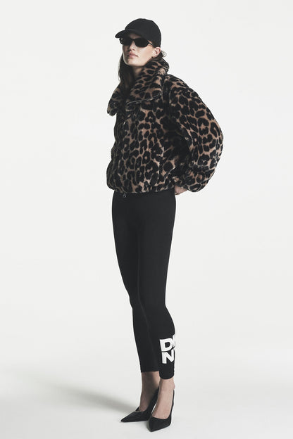 Leopard DKNY FAUX FUR BUBBLE HEM JACKET
