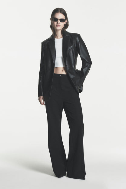 Black DKNY FAUX LEATHER ONE BUTTON BLAZER