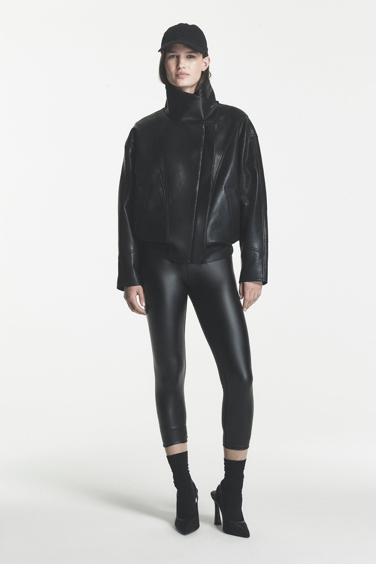 Black DKNY ASYMMETRIC FAUX LEATHER JACKET