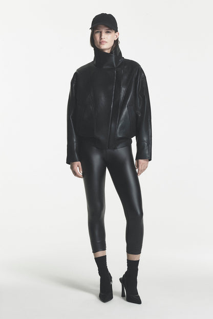 Black DKNY ASYMMETRIC FAUX LEATHER JACKET