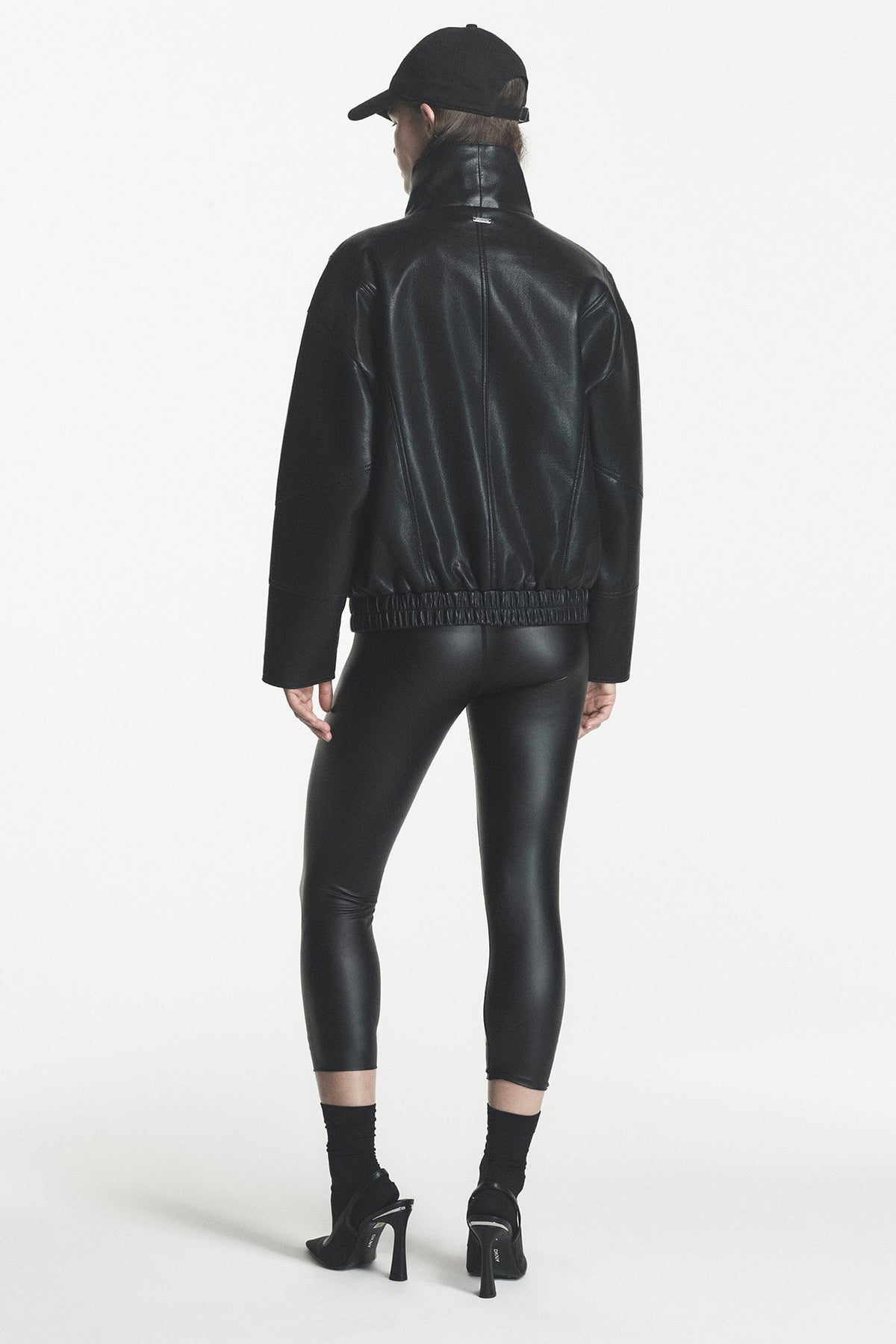 Black DKNY ASYMMETRIC FAUX LEATHER JACKET