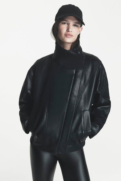 Black DKNY ASYMMETRIC FAUX LEATHER JACKET