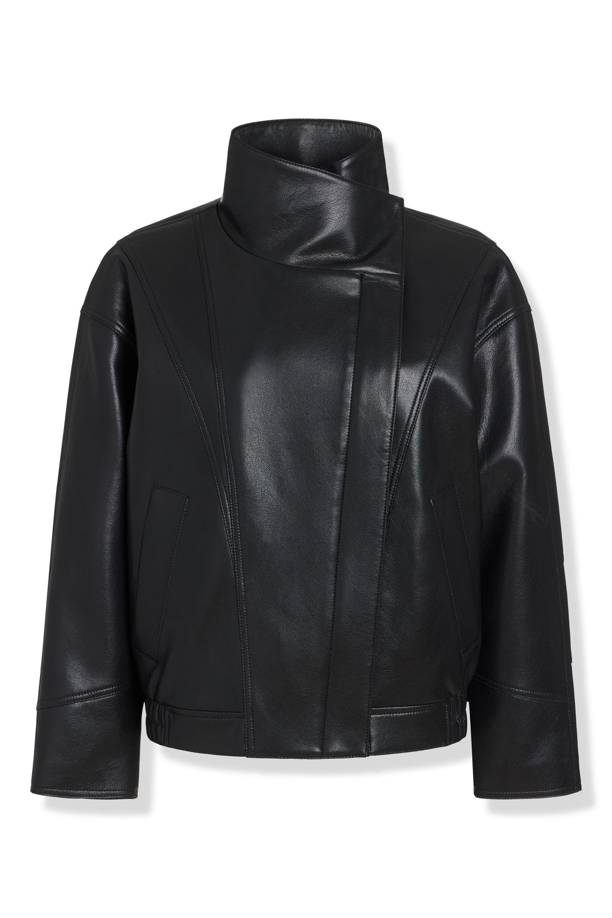 Black DKNY ASYMMETRIC FAUX LEATHER JACKET