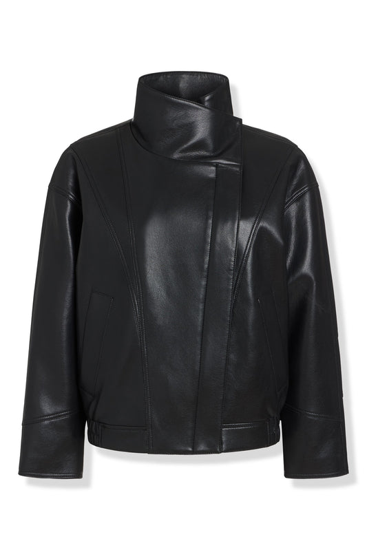 Black DKNY ASYMMETRIC FAUX LEATHER JACKET