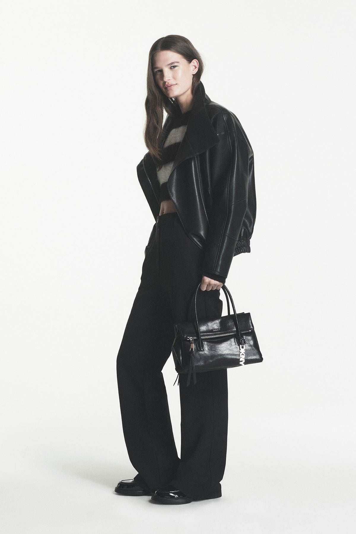 Black DKNY ASYMMETRIC FAUX LEATHER JACKET