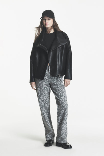 Black DKNY ASYMMETRIC FAUX LEATHER JACKET