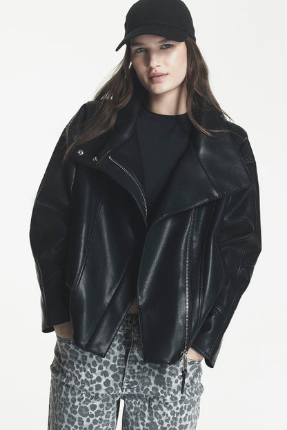 Black DKNY ASYMMETRIC FAUX LEATHER JACKET