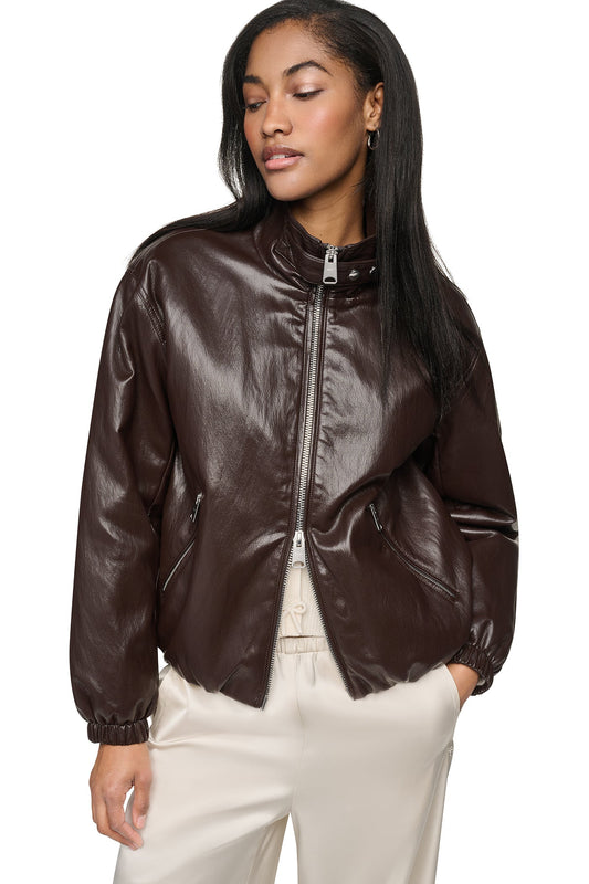 Black DKNY FAUX LEATHER BOMBER